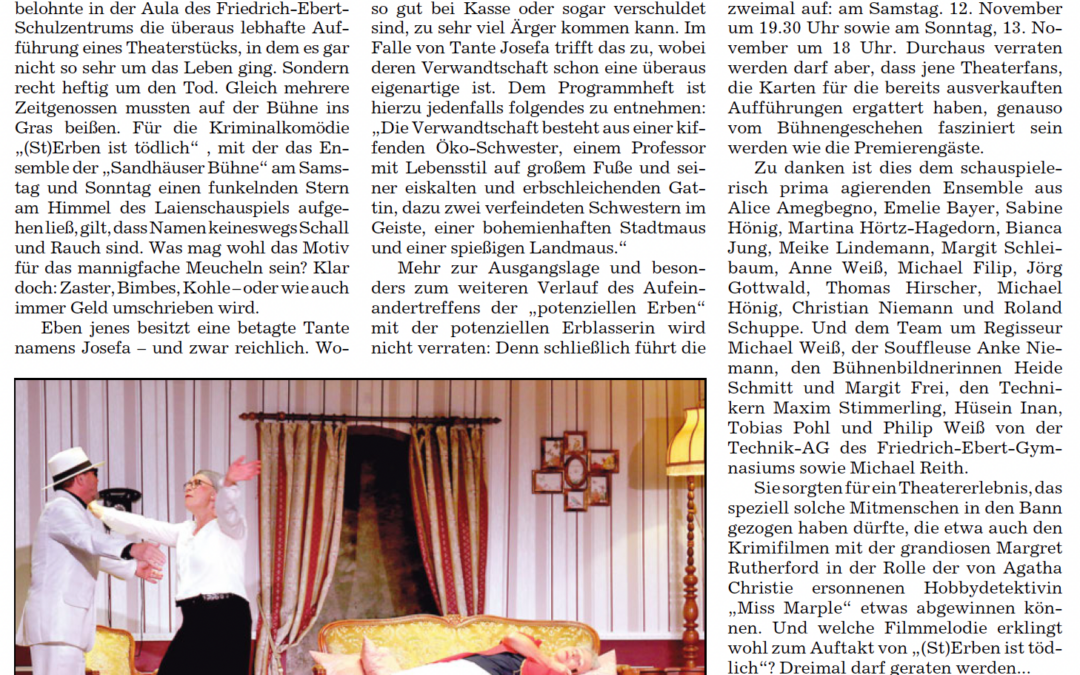 RNZ Bericht Premiere von „(St)Erben ist tödlich“ 07.11.2022